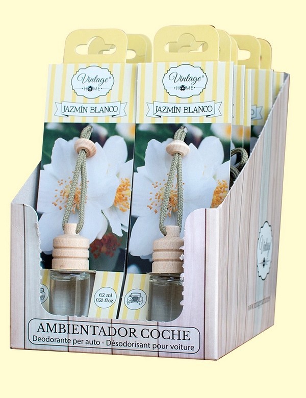 8659.jpg Carton de 12 Ambiances Voiture Arôme Jazmin Blanc - Vintage Parfum - Image 1