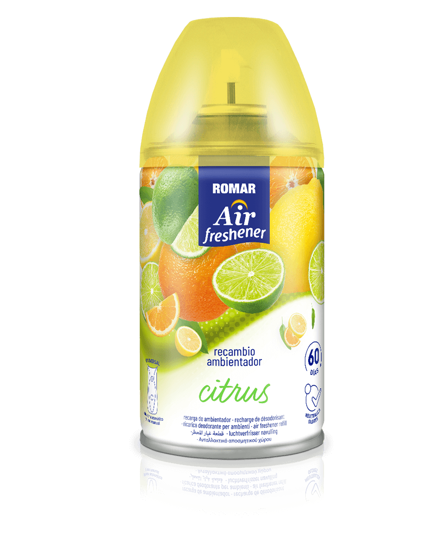 30003256-RECAMBIO-AUTOMATICO-CITRUS-250ML-6U-ROMAR.png Recharge Désodorisant Automatique Citrus 335 cc ROMAR - 6 ud - Image 1