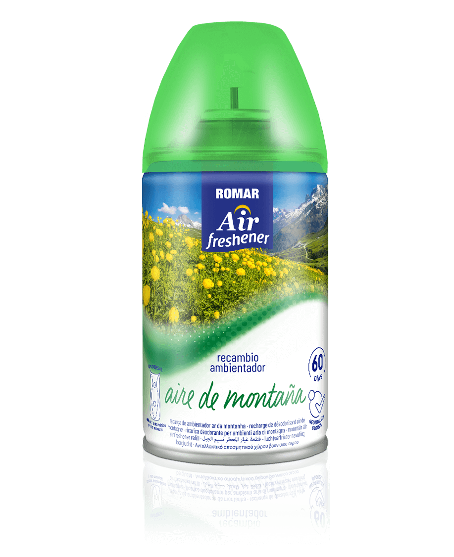 30003260-RECAMBIO-AUTOMATICO-AIRE-DE-MONTANA-250ML-6U-ROMAR.png Recharge Désodorisant Automatique Air de la Montagne 335 cc ROMAR - 6 ud - Image 1