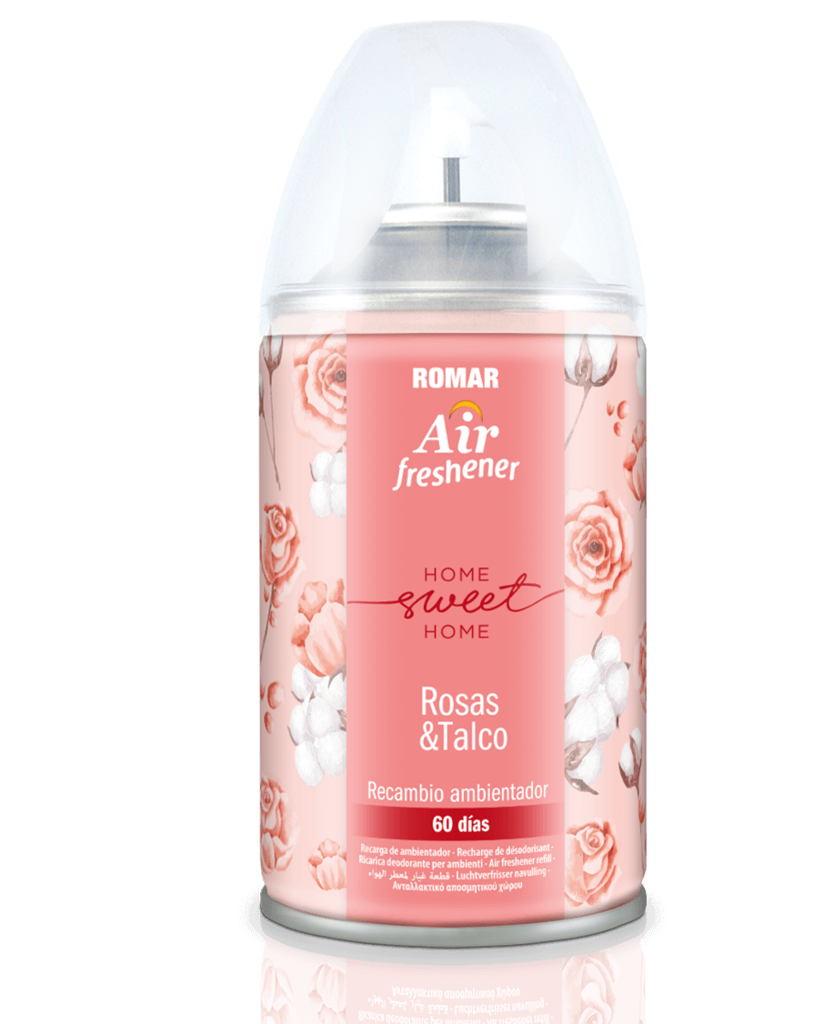30009803-RECAMBIO-AEROSOL-AUTOMATICO-ROSAS-TALCO-335CC-250ML-AIR-FRESHENER-1.png Recharge Désodorisant Automatique Roses & Talc 335 cc ROMAR - 6 ud - Image 1