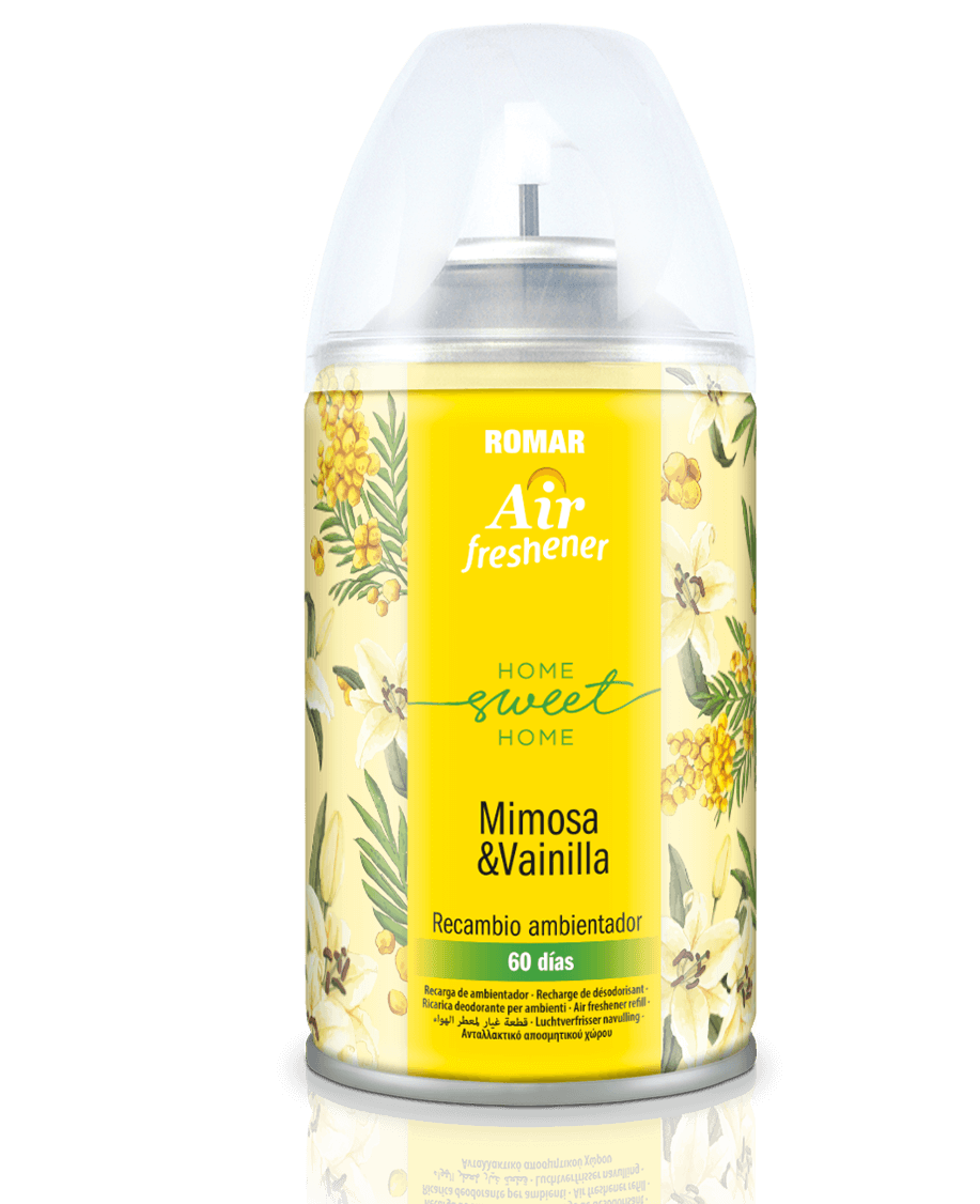 30009808-RECAMBIO-AEROSOL-AUTOMATICO-MIMOSA-VANILLA-335CC-250ML-AIR-FRESHENER.png Recharge Désodorisant Automatique Mimosa & Vanille 335 cc ROMAR - 6 ud - Image 1