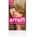 Crème colorante 8/03 blond clair doré color creme 50 ml AMALFI - 12 ud
